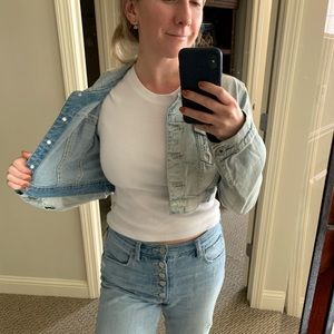 Cropped light wash jean jacket